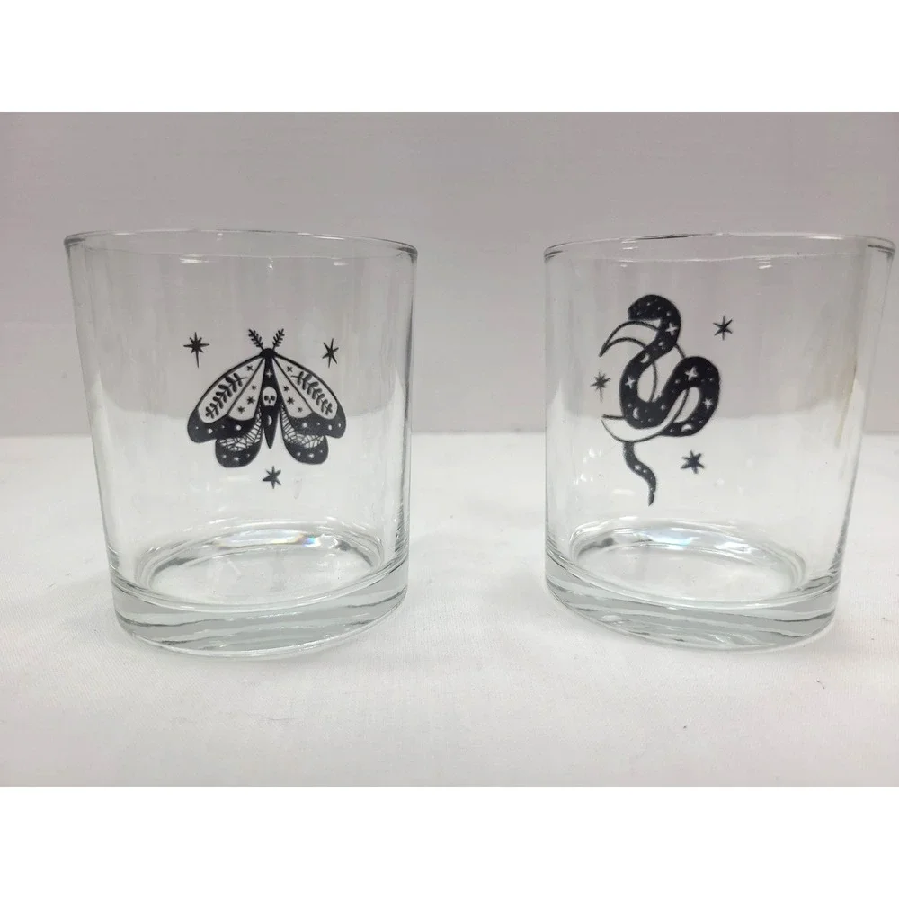 Whimsigoth Whiskey Glasses Set of‎ 2 Moth Serpent Moon
